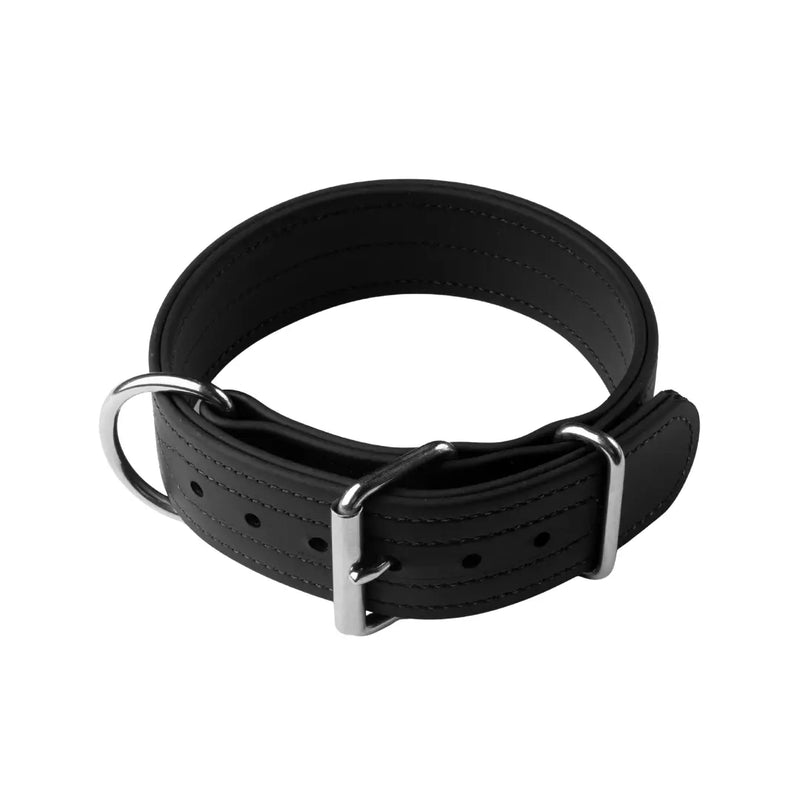Black 2" Trial Collar in BioThane with stainless steel roller buckle and D-ring, RNRK9