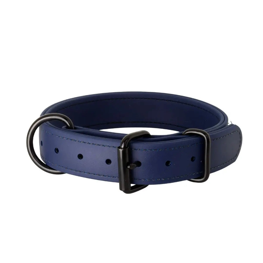 Navy 1.5" Trial Collar in BioThane with black roller buckle and D-ring, RNRK9
