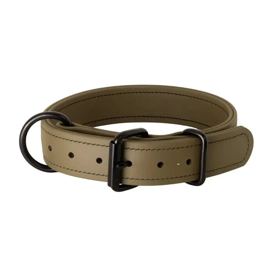 Olive 1.5" Trial Collar in BioThane with black roller buckle and D-ring, RNRK9