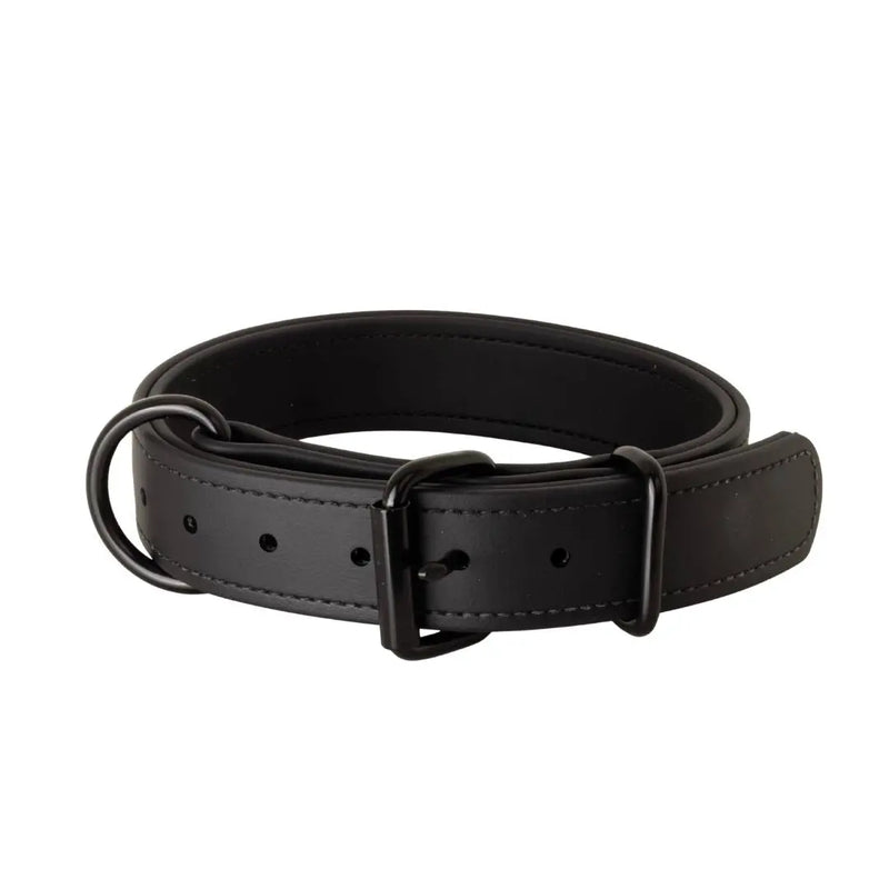 Black 1.5" Trial Collar in BioThane with black roller buckle and D-ring, RNRK9