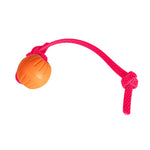 Orange foam ball on knotted pink Grip BioThane rope handle, Pink For A Purpose, RNRK9