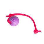 Purple foam ball on knotted pink Grip BioThane rope handle, Pink For A Purpose, RNRK9