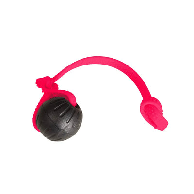Black foam ball on knotted pink Grip BioThane rope handle, Pink For A Purpose, RNRK9