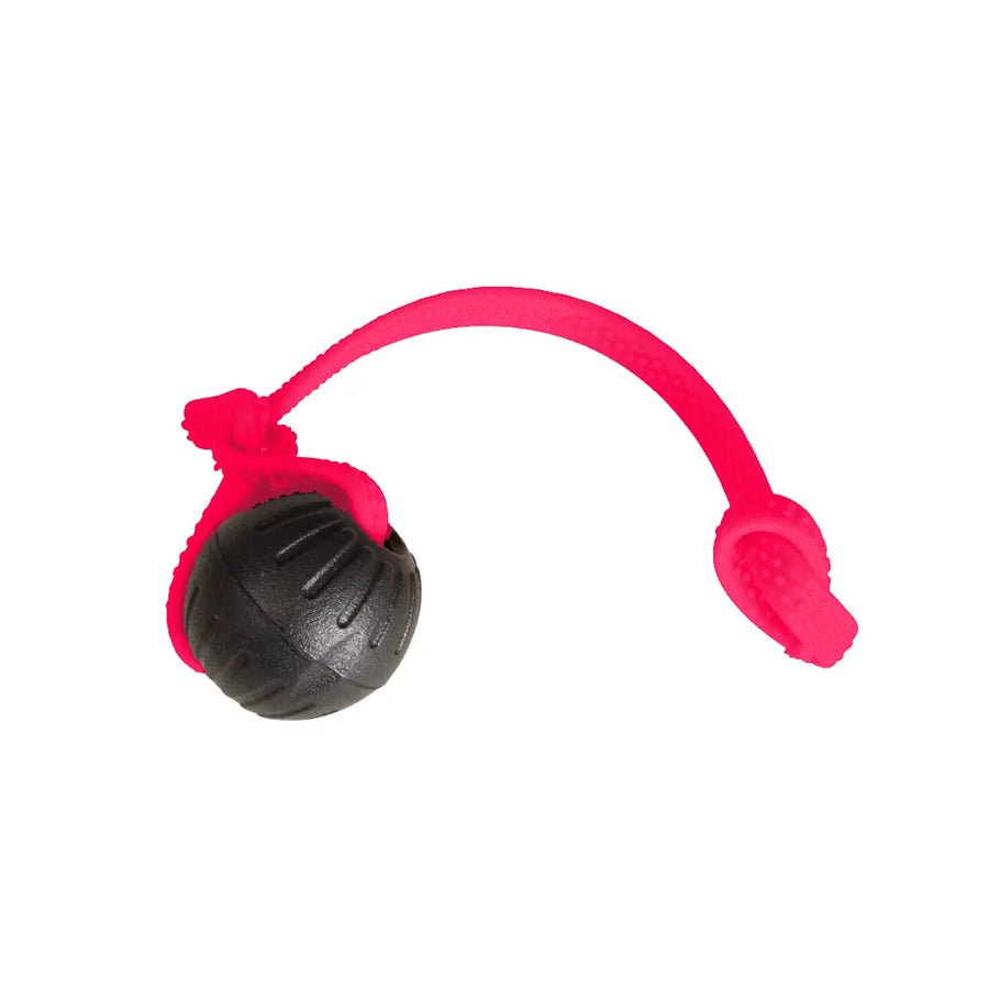 Black foam ball on knotted pink Grip BioThane rope handle, Pink For A Purpose, RNRK9