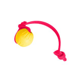 Yellow foam ball on knotted pink Grip BioThane rope handle, Pink For A Purpose, RNRK9